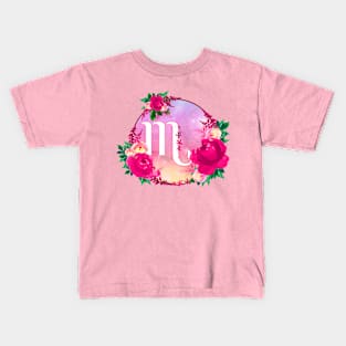 Scorpio Zodiac Horoscope Pink Floral Monogram Kids T-Shirt